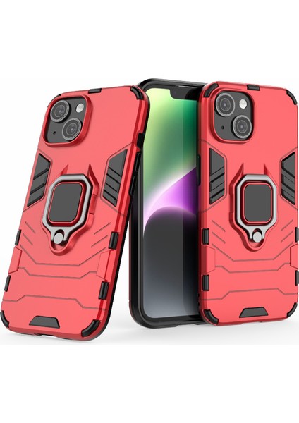 Apple iPhone15 Yüzük Tutucu Kickstand Sırt Örtüsü Tpu+Pc Şok Geçirmez Telefon Kasası-Kırmızı (Yurt Dışından) fiyatları