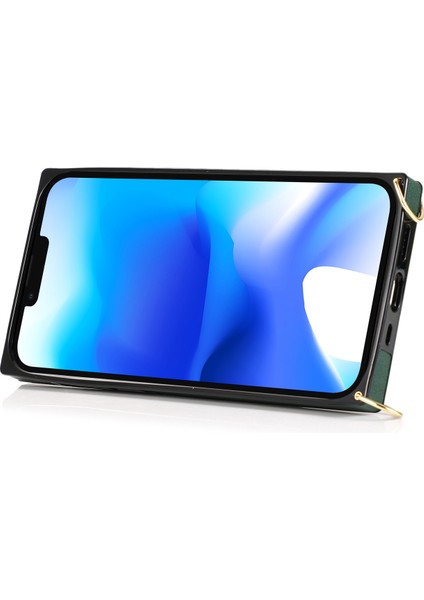 Apple iPhone14 Plus Için Vaka Şok Geçirmez Pu Deri Kaplamalı Tpu Strap Kickstand Koruyucu Arka Kapak Yeşili (Yurt Dışından) modelleri