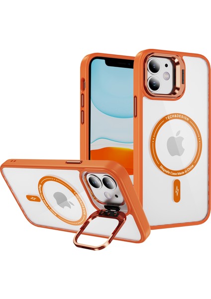 Apple iPhone11 Manyetik Telefon Kılıfı Kamera Kickstand Clear Cover-Orange Için Ysm (Yurt Dışından)