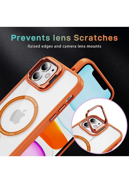 Apple iPhone11 Manyetik Telefon Kılıfı Kamera Kickstand Clear Cover-Orange Için Ysm (Yurt Dışından)