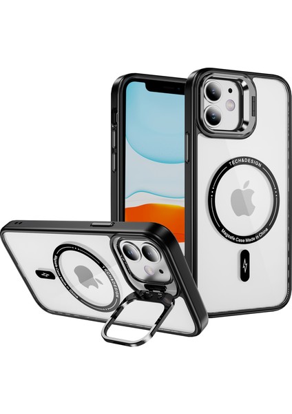 Apple iPhone11 Manyetik Telefon Kılıfı Kamera Kickstand Clear Cover-Black Için Ysm (Yurt Dışından)
