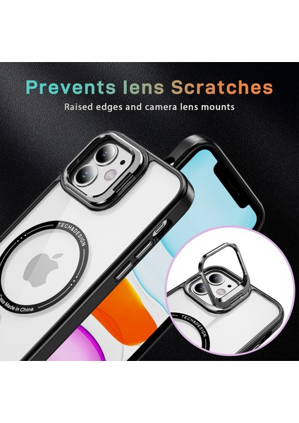 Apple iPhone11 Manyetik Telefon Kılıfı Kamera Kickstand Clear Cover-Black Için Ysm (Yurt Dışından)