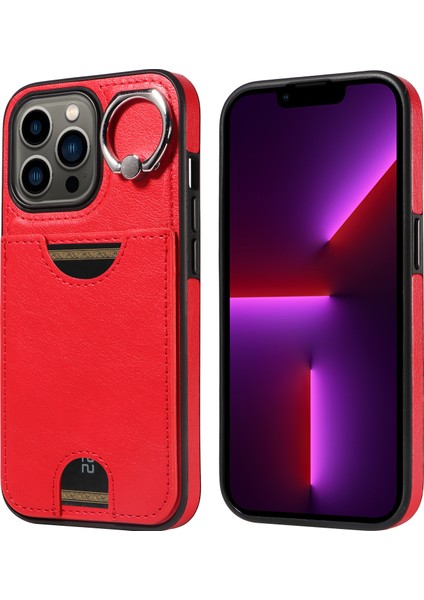 Apple iPhone13 Pro Case Pu Pu Tpu Kart Yuvası Kickstand-Red ile Çizgiye Döküm Anti Telefon Kapağı (Yurt Dışından)
