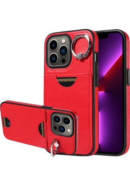 Apple iPhone13 Pro Case Pu Pu Tpu Kart Yuvası Kickstand-Red ile Çizgiye Döküm Anti Telefon Kapağı (Yurt Dışından)