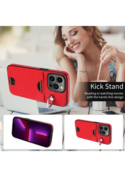 Apple iPhone13 Pro Case Pu Pu Tpu Kart Yuvası Kickstand-Red ile Çizgiye Döküm Anti Telefon Kapağı (Yurt Dışından)