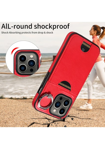 Apple iPhone13 Pro Case Pu Pu Tpu Kart Yuvası Kickstand-Red ile Çizgiye Döküm Anti Telefon Kapağı (Yurt Dışından)