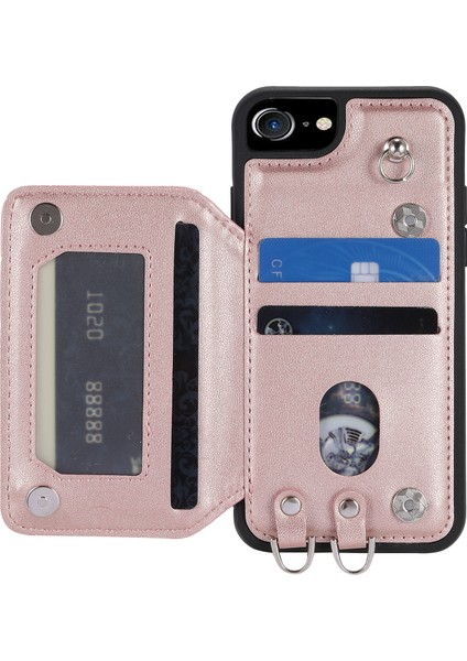 Apple iPhoneTelefon Örtüsü/se (2020)/SE (2022) Pu Deri+Tpu Rfıd Engelleme Güze Korumalı Kickstand Shell Bilek Kayış Rose Altın (Yurt Dışından) modelleri