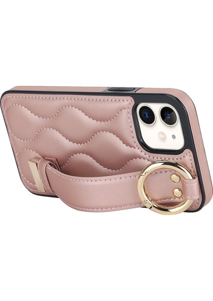 Apple iPhone12 Mini Case Wave Desen Pu+Tpu Kickstand Telefon Kapak Golü Altın (Yurt Dışından)