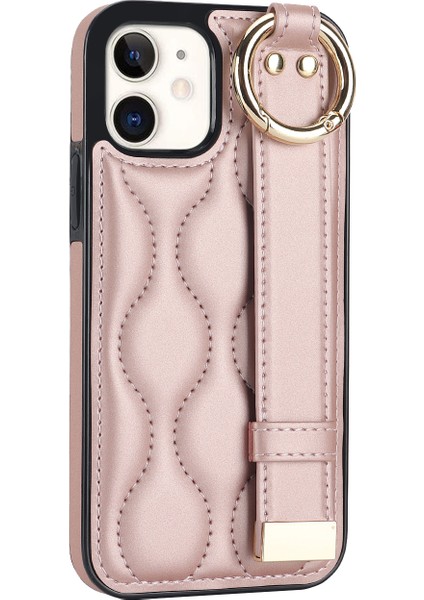 Apple iPhone12 Mini Case Wave Desen Pu+Tpu Kickstand Telefon Kapak Golü Altın (Yurt Dışından)