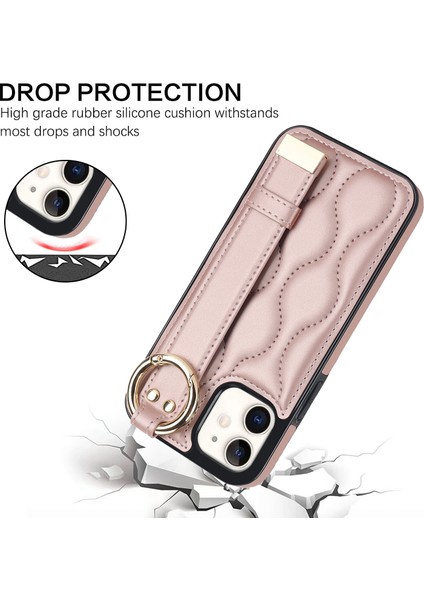 Apple iPhone12 Mini Case Wave Desen Pu+Tpu Kickstand Telefon Kapak Golü Altın (Yurt Dışından)