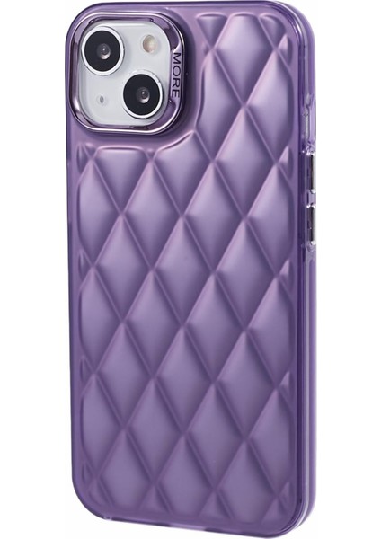Apple iPhone14 Case 3D Rhombus Grid Elektraplama Şok Geçirmez Telefon Koruyucu-Mor (Yurt Dışından)