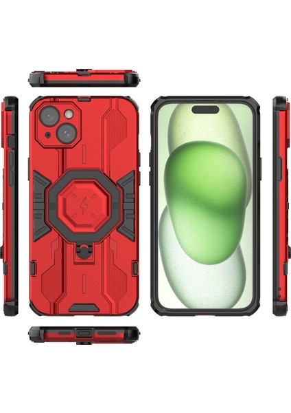 Apple iPhone14 Plus Case Ring Tutucu Kickstand Shockproof Telefon Kapak-Kırmızı (Yurt Dışından)