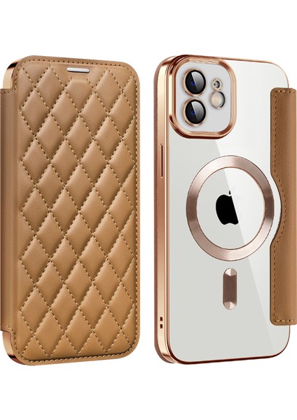 Apple iPhone11 Deri Kartı Tutucu Kılıfı Için Magsafe Rfıd ile Uyumlu Telefon Kapağı Lens Film-Brown (Yurt Dışından)