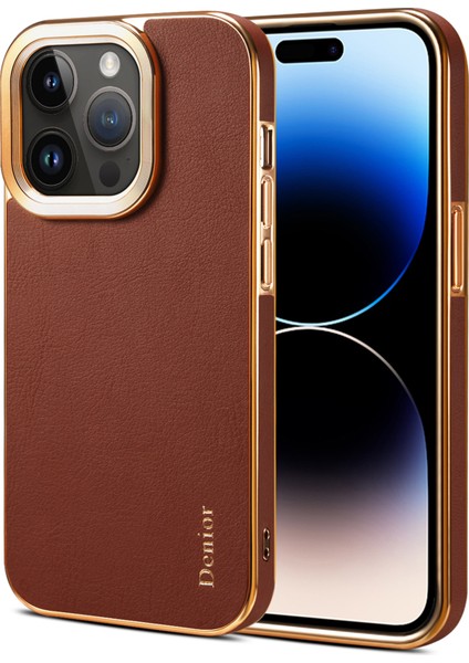Apple iPhone14 Pro Hakiki Inek Deri+Pc Telefon Kılıfı Çizgiye Karşı Kıta Anti Elektrapan Kapak Kılıfı (Yurt Dışından)