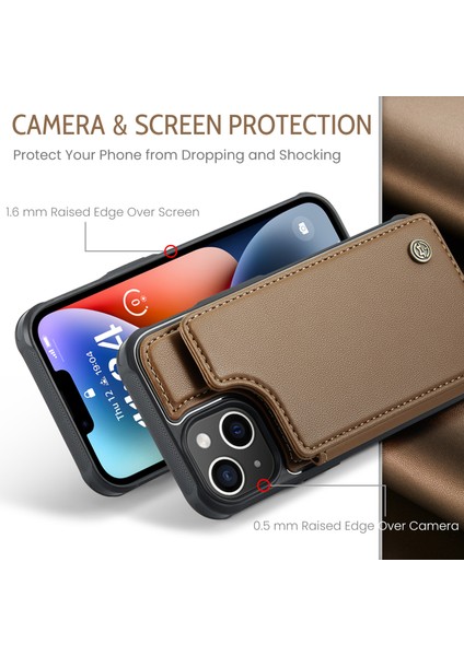 Apple iPhone14 Plus Case Rfıd Engelleme Pu+Tpu Cep Telefonu Kapak-Kahverengi (Yurt Dışından)