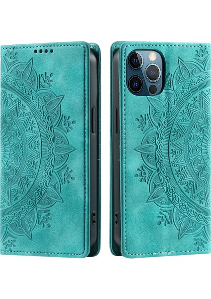 Apple iPhone12 Pro Max Case Pu Pu Dergi Manyetik Baskalı Stand Telefon Kapağı Yeşil (Yurt Dışından)