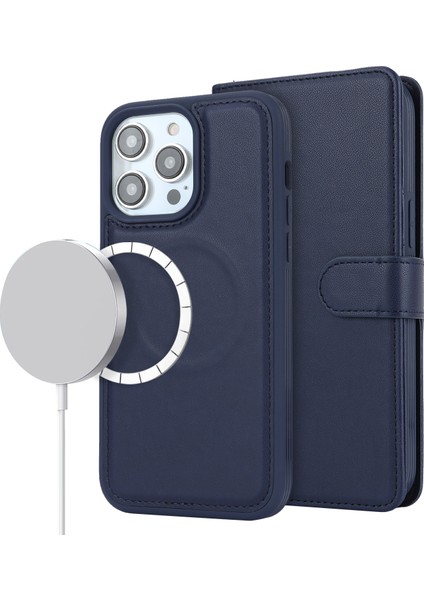 Apple iPhone14 Pro Max Case Için Magsafe Söndürülebilir Pu Deri Telefon Protector-Dark Mavi (Yurt Dışından)