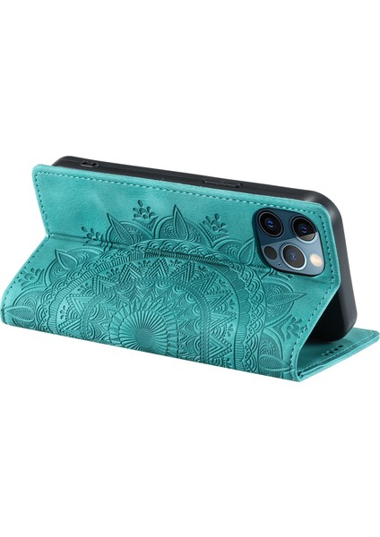 Apple iPhone12 Pro Max Case Pu Pu Dergi Manyetik Baskalı Stand Telefon Kapağı Yeşil (Yurt Dışından)