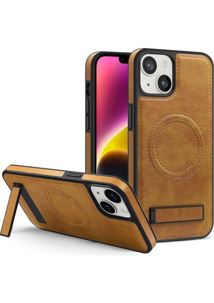 Apple iPhone14 Plus Kılıfı Için Magsafe Slim Fit Pu Deri Kaplamalı Tpu+Pc Kabuk-Kahverengi ile Uyumlu (Yurt Dışından)