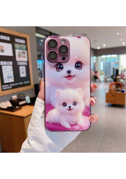 Apple iPhone13 Pro 6.1 Inçlik Kasa Temperli Cam+Tpu Sevimli Köpek Desen Cep Telefonu Arka Kapak-Mor (Yurt Dışından)