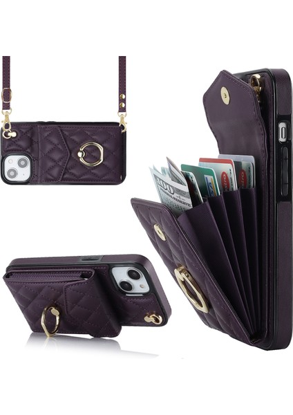 Apple iPhone15 Plus Için Rfıd Için Rfıd Engelleme Telefon Geri Koruma Kasası Çoklu Kart Yuvaları Halk Kickstand Pu Deri+Tpu Kapak-Dark Mor (Yurt Dışından)