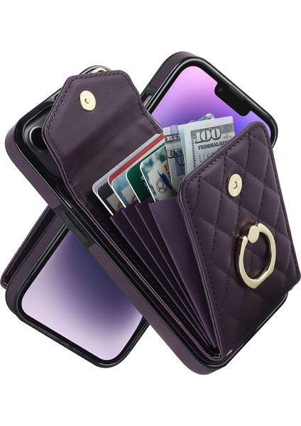 Apple iPhone15 Plus Için Rfıd Için Rfıd Engelleme Telefon Geri Koruma Kasası Çoklu Kart Yuvaları Halk Kickstand Pu Deri+Tpu Kapak-Dark Mor (Yurt Dışından) modelleri