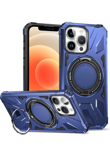 Apple iPhone12 Pro Max Için 6.7 Inçlik Kasa Manyetik Anti-Düşme Tpu+Pc Kickstand Koruyucu Arka Kabuklu Mavi (Yurt Dışından)