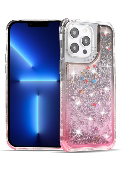 Apple iPhone13 Pro 6.1 Inç Cep Telefonu Kasası Için Tpu+Pc Anti-Drop Gradyan Sıvı Hızlı ve Kabuk-Black+Pembe (Yurt Dışından)