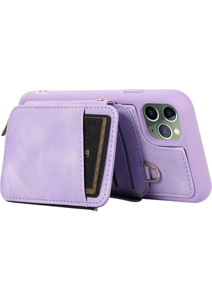 Apple iPhone11 Pro Cep Telefonu Kılıfı Bırak Kanıt Pu Deri+Tpu Kickstand Cover-Spurple (Yurt Dışından)