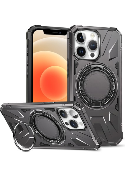Apple iPhone12 Pro Max Için 6.7 Inçlik Kasa Manyetik Anti-Düşme Tpu+Pc Kickstand Koruyucu Arka Kabuk-Karanlık Gri (Yurt Dışından)