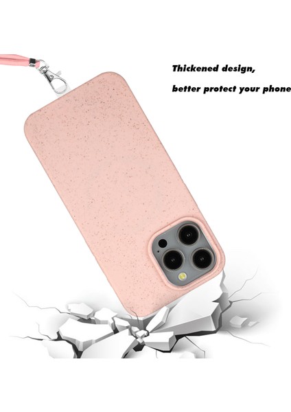 Apple iPhone13 Pro 6.1 Inç Için Kasa Çevre Dostu Saman Yumuşak Tpu Ince Koruyucu Kapak Lanyard-Pink ile (Yurt Dışından)
