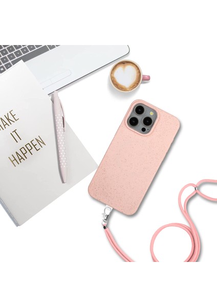 Apple iPhone13 Pro 6.1 Inç Için Kasa Çevre Dostu Saman Yumuşak Tpu Ince Koruyucu Kapak Lanyard-Pink ile (Yurt Dışından)