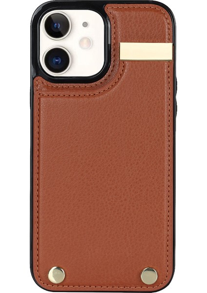 Apple iPhone12 6.1 Inç/12 Pro 6.1 Inç Cep Telefonu Kasası Tpu+Pu Deri+Metal Donanım Kabuk-Kahverengi (Yurt Dışından)