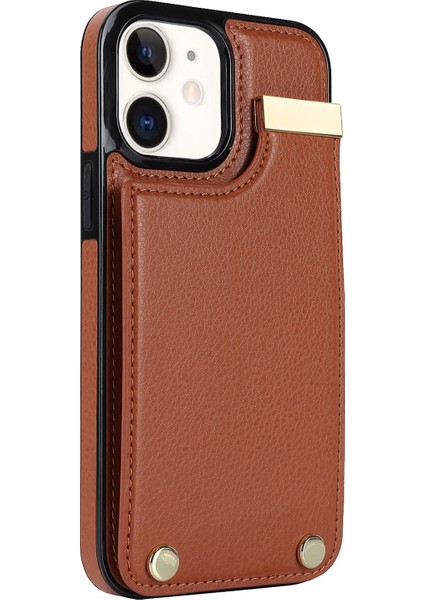 Apple iPhone12 6.1 Inç/12 Pro 6.1 Inç Cep Telefonu Kasası Tpu+Pu Deri+Metal Donanım Kabuk-Kahverengi (Yurt Dışından)