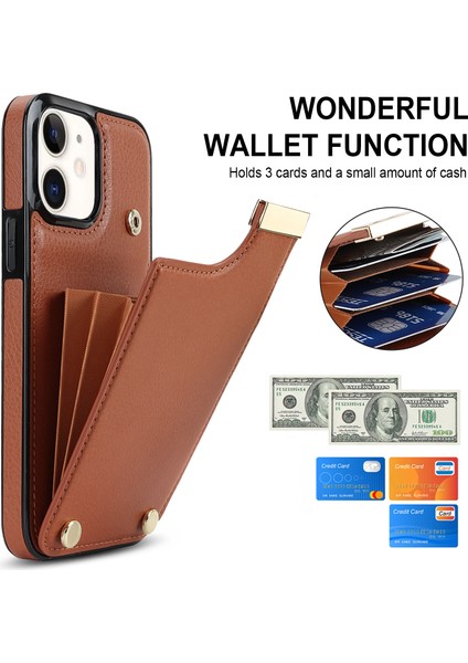 Apple iPhone12 6.1 Inç/12 Pro 6.1 Inç Cep Telefonu Kasası Tpu+Pu Deri+Metal Donanım Kabuk-Kahverengi (Yurt Dışından)