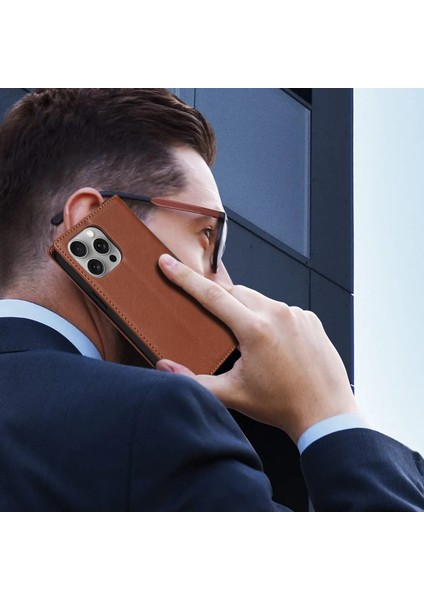 Apple iPhone13 Pro Max 6.7 Inç Için Manyetik Kasa Deri Anti-Düşme Kartı Yuvası Kapak Kahverengi (Yurt Dışından)