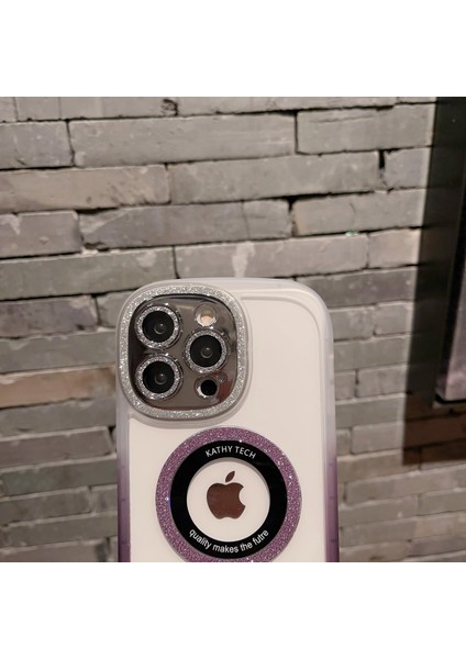 Apple iPhone14 Pro Glittery Powder Net Telefon Kılıfı Akrilik+Tpu+Temperli Cam Kapağı Magsafe Striping Pembesi ile Uyumlu (Yurt Dışından) modelleri