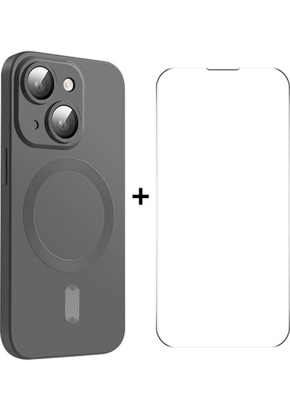 Apple iPhone14 Case Için Tpu 0.26MM Yüksekliğinde Alüminyum-Silikon Cam Film-Dark Gray ile Manyetik Telefon Kapağı (Yurt Dışından)