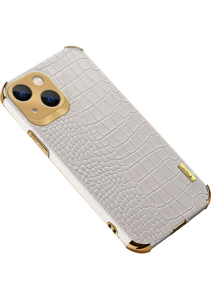 Apple iPhone14 Plus Deri+Tpu Anti-Drop Kapak Timsah Dokusu Elektrokaplanmış Telefon Kasası-Beyaz (Yurt Dışından)