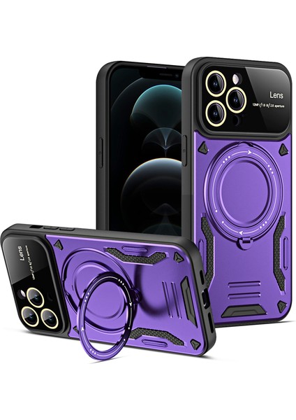 Magsafe Pc+Tpu Telefon Kapak-Mor ile Uyumlu Apple iPhone12 Pro Max 6.7 Inç Için Dönen Kickstand Kasası (Yurt Dışından)