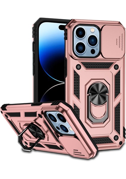 Apple iPhone14 Pro Case Pc+Tpu Ring Slayt Kamera Kalkanı Golü ile Kickstand Telefon Kapağı (Yurt Dışından)
