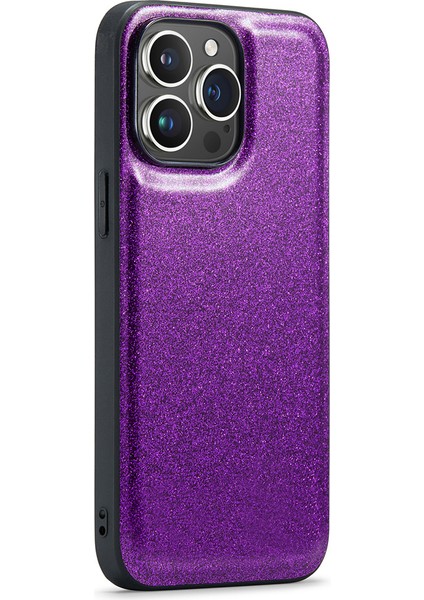 Apple iPhone13 Pro Case Glitter Pu Derisi Kaplamalı Pc+Tpu Damla Geçirmez Telefon Kapak-Mor (Yurt Dışından)
