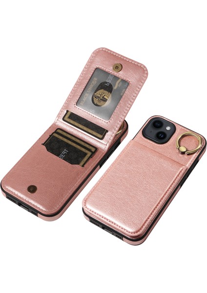 Apple iPhone14 Vaka Yüzüğü Kickstand Litchi Doku Pu Derisi+Tpu Telefon Kapak Çizgi Altın (Yurt Dışından) modelleri