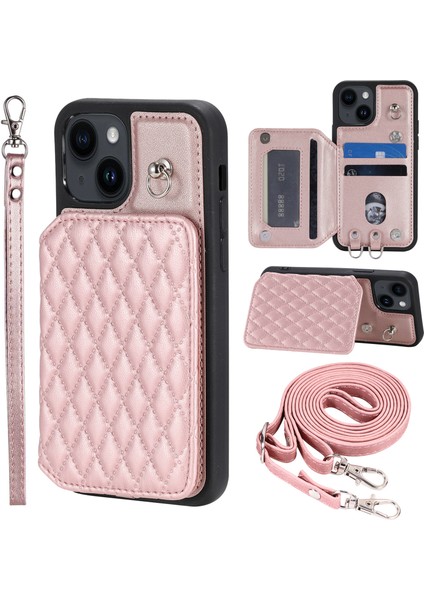 Apple iPhone13 6.1 Inç Koruyucu Kasa Için Rfıd Engelleme Telefon Kasası, Kayışlar ile Gollü Pu+Tpu Telefon Kabuğu Altın (Yurt Dışından)