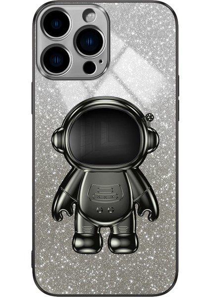 Apple iPhone13 Pro Case Glitter Powder Elektraplatma Astronot Kickstand Pc+Tpu Telefon Kapak Black (Yurt Dışından)