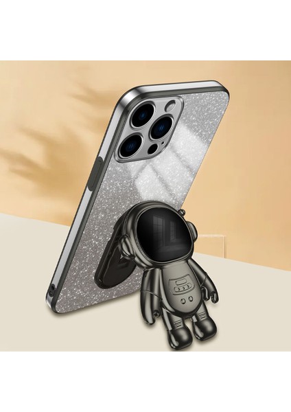 Apple iPhone13 Pro Case Glitter Powder Elektraplatma Astronot Kickstand Pc+Tpu Telefon Kapak Black (Yurt Dışından)
