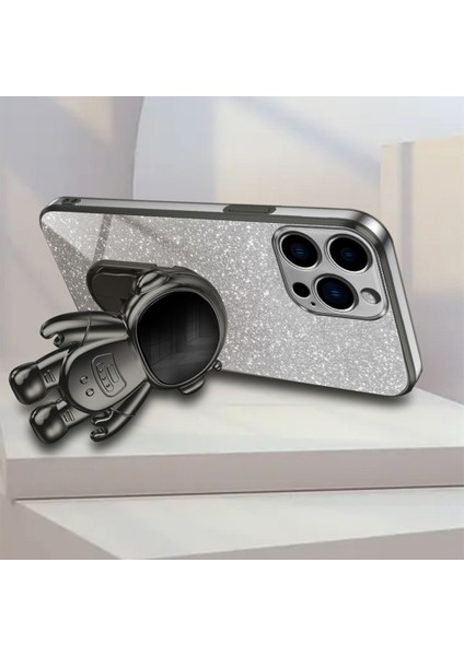 Apple iPhone13 Pro Case Glitter Powder Elektraplatma Astronot Kickstand Pc+Tpu Telefon Kapak Black (Yurt Dışından)