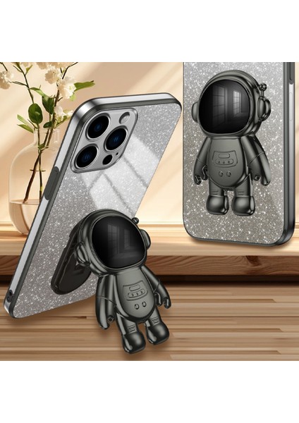 Apple iPhone13 Pro Case Glitter Powder Elektraplatma Astronot Kickstand Pc+Tpu Telefon Kapak Black (Yurt Dışından)
