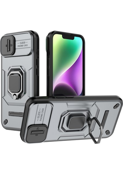 Apple iPhone14 Plus Içincep Telefonu Kabuğu Pc+Tpu Telefon Kasası Slayt Lens Koruması Kickstand Geri Kapak-Grey (Yurt Dışından)