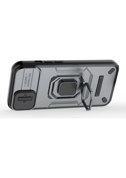Apple iPhone14 Plus Içincep Telefonu Kabuğu Pc+Tpu Telefon Kasası Slayt Lens Koruması Kickstand Geri Kapak-Grey (Yurt Dışından)